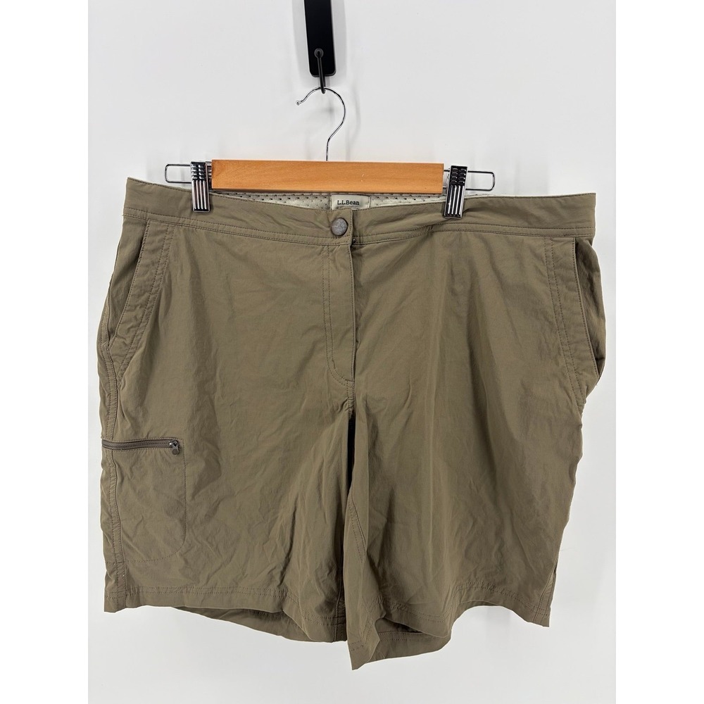 L.L.Bean Hiking Trail‎ Shorts, Olive Outdoor, Nylon Zip Pocket, Women Size 16